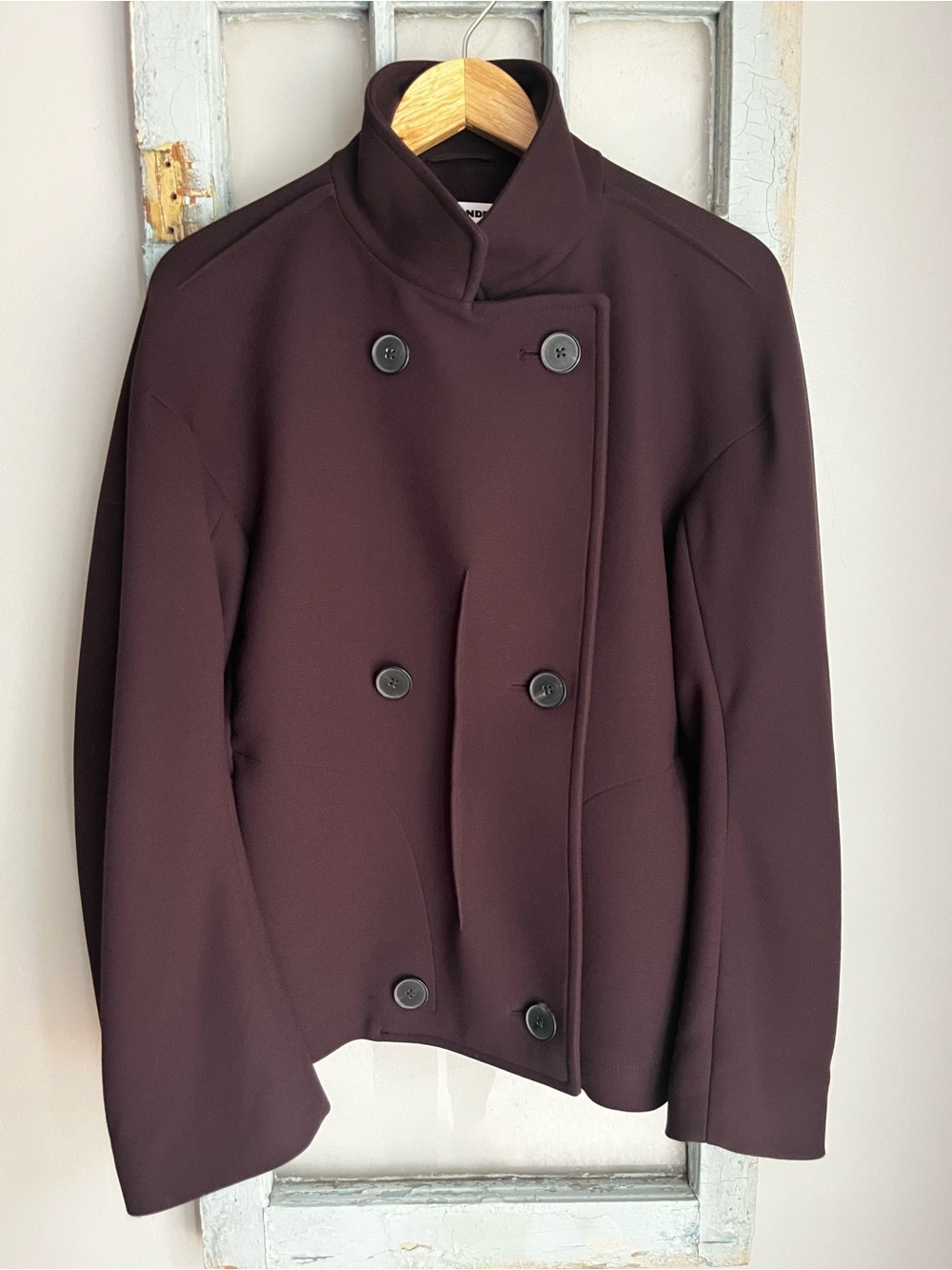 Jil Sander Women’s Double-Breasted Stand-Collar Coat Jacket - Deep Plum